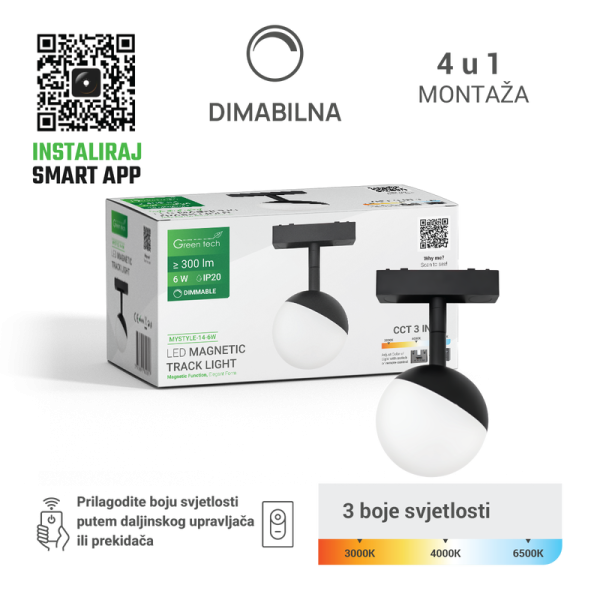 GREEN TECH LED magnetna svjetiljka Green Tech "MYSTYLE" 6W, 3CCT, Dim./ Smart Lamp APP - MYSTYLE-14-6W