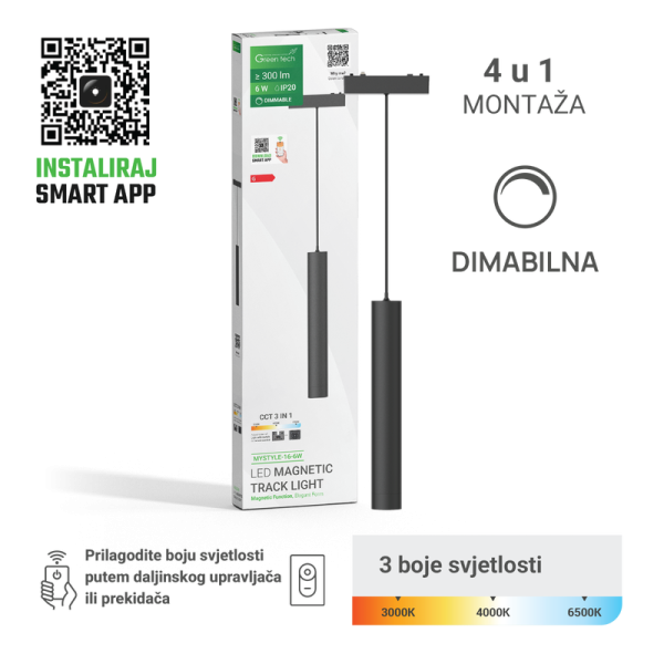 GREEN TECH LED magnetna svjetiljka Green Tech "MYSTYLE" 6W, 3CCT, Dim./ Smart Lamp APP - MYSTYLE-16-6W