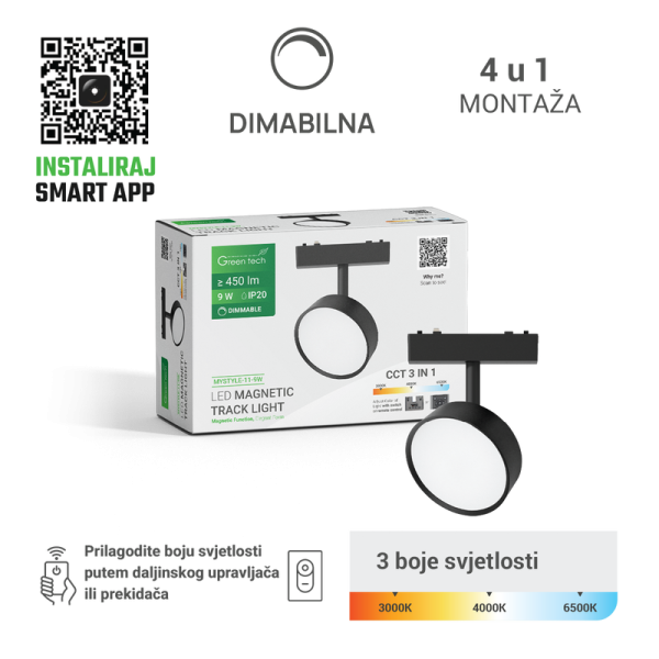 GREEN TECH LED magnetna svjetiljka Green Tech "MYSTYLE" 9W, 3CCT, Dim./ Smart Lamp APP - MYSTYLE-11-9W