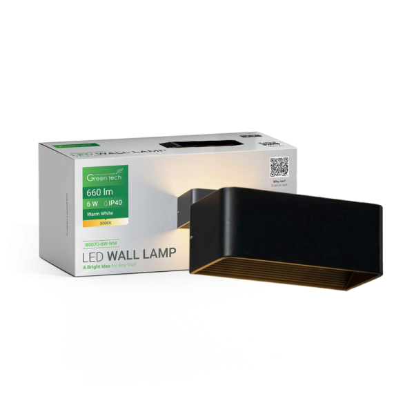 GREEN TECH LED zidna svjetiljka Green Tech 6W, 3000K, IP40, crna boja - B8070-6W-WW