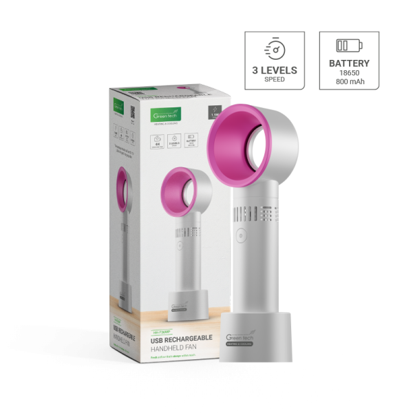 GREEN TECH Prijenosni ventilator Green Tech, 1.9W, bijeli + pink, sa USB punjenjem - HH-F36WP