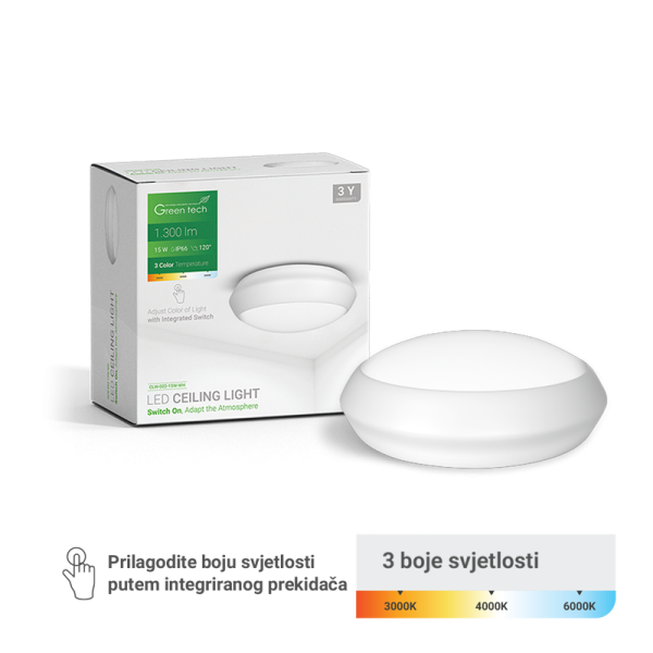 GREEN TECH LED plafonjera Green Tech 15W, 3CCT, 30 cm, IP66, bijela - CLW-022-15W-WH