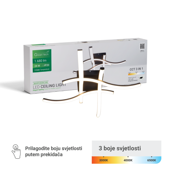 GREEN TECH Stropna dekorativna svjetiljka Green Tech 24W, 3CCT - WAVEFUSION-24W