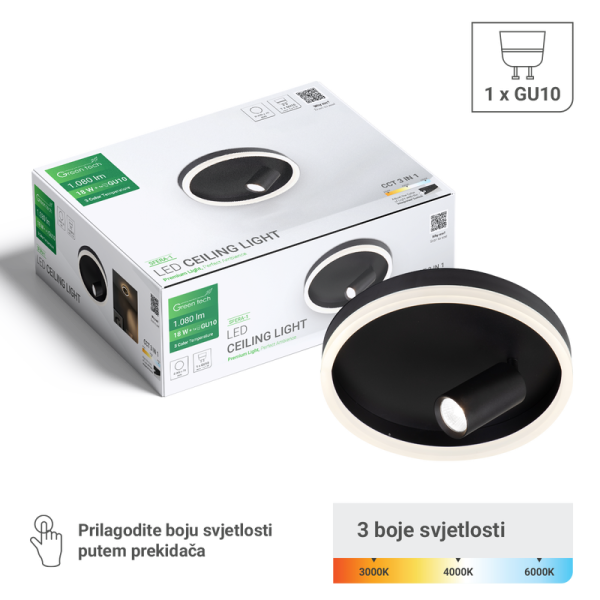 GREEN TECH Stropna dekorativna svjetiljka Green Tech 18W, 3CCT + 1 x SPOT GU10 - SFERA-1