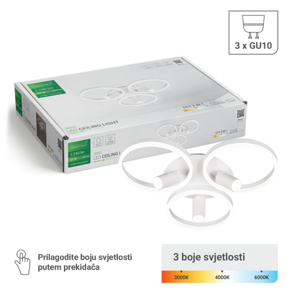 GREEN TECH Stropna dekorativna svjetiljka Green Tech 54W, 3CCT + 3 x SPOT GU10 - SFERA-4