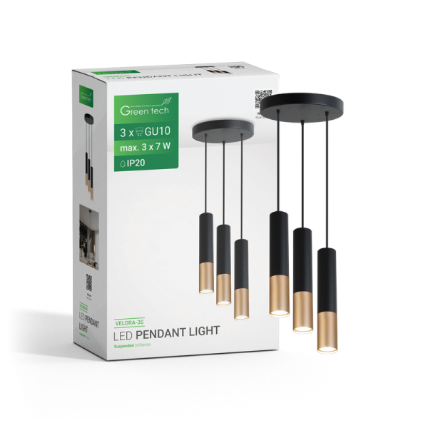 GREEN TECH LED visilica Green Tech, GU10 X 3 kom, crna-zlatna boja - VELORA-3S
