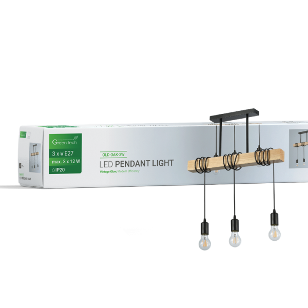 GREEN TECH LED retro vislica Green Tech E27 x 3 kom, drvo + metal - OLD OAK-3W