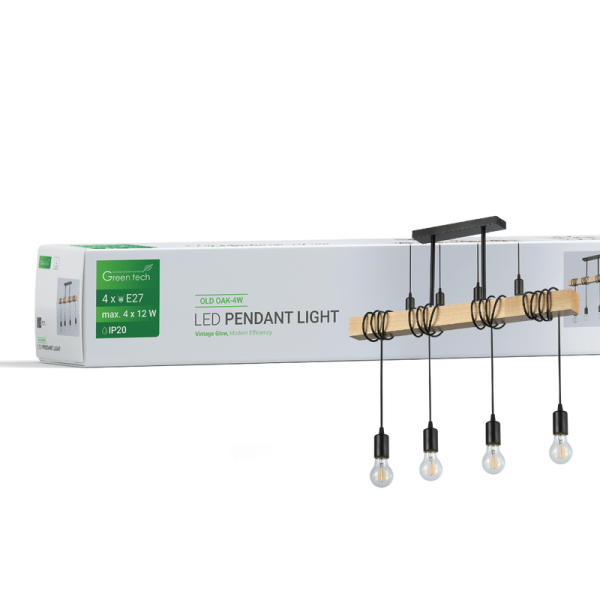 GREEN TECH LED retro vislica Green Tech E27 x 4 kom, drvo + metal - OLD OAK-4W