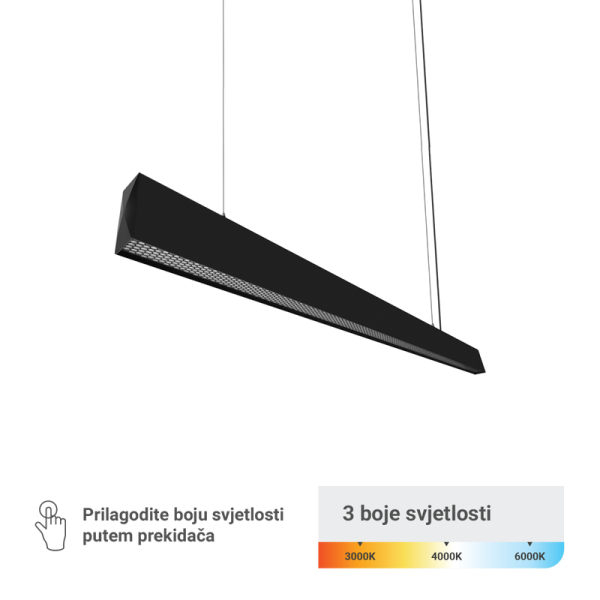 GREEN TECH LED linearna svjetiljka Green Tech 40W, 3CCT, IP40, 120 cm, crna boja - LL-3880-3CCT-40W