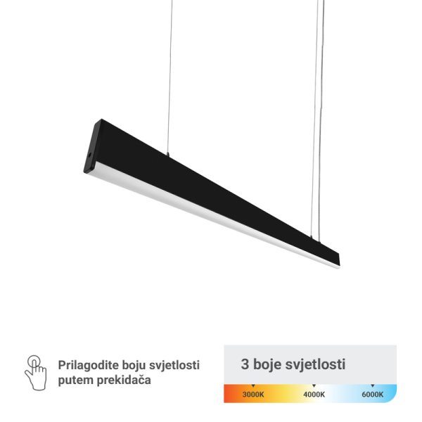 GREEN TECH LED linearna svjetiljka Green Tech 40W, 3CCT, IP40, 120 cm, crna boja - LL-2280-3CCT-40W