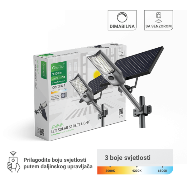GREEN TECH LED ulična svjetiljka solarna Green Tech 400W, 3CCT, IP65 - SLE-400W-3CCT