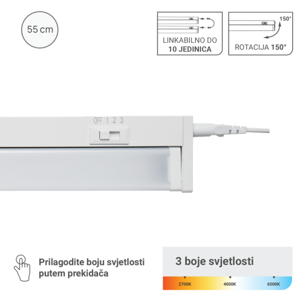 GREEN TECH LED svjetiljka Green Tech za ormare pomična 3CCT 10W 55CM - CAB-ADJ-10W-3CCT