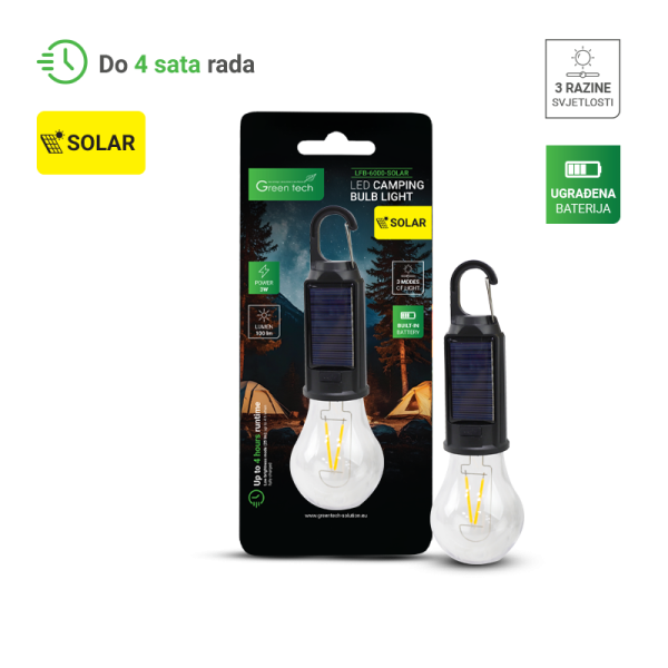 GREEN TECH LED SOLARNA kamping žarulja Green Tech, 3W, 3000K, 100 lm, 8/1 - LFB-6000-SOLAR