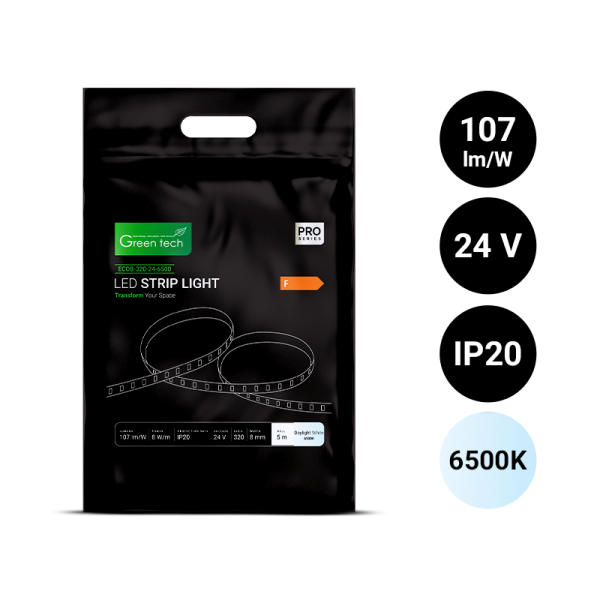 GREEN TECH LED traka Green Tech COB 320 LED, 8 mm, 8 W/m, 6500K, DC 24V, IP20, 5m/kom - ECOB-320-24-6500
