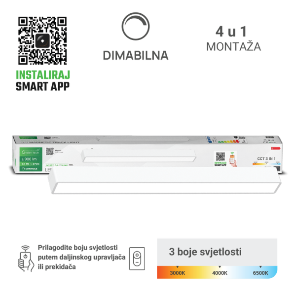 GREEN TECH LED magnetna svjetiljka Green Tech "MYSTYLE" 18W, 3CCT, Dim./ Smart Lamp APP - MYSTYLE-1-18W-WH