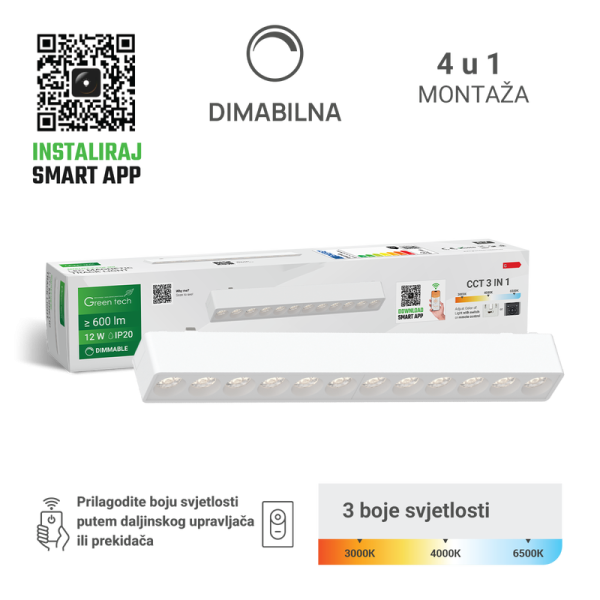 GREEN TECH LED magnetna svjetiljka Green Tech "MYSTYLE" 12W, 3CCT, Dim./ Smart Lamp APP - MYSTYLE-2-12W-WH