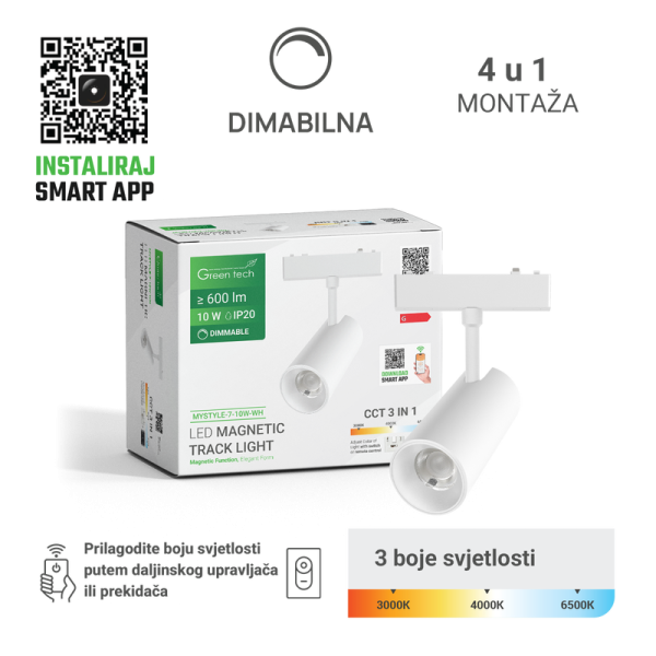 GREEN TECH LED magnetna svjetiljka Green Tech "MYSTYLE" 10W, 3CCT, Dim./ Smart Lamp APP - MYSTYLE-7-10W-WH