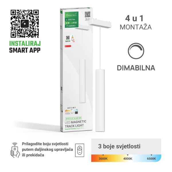 GREEN TECH LED magnetna svjetiljka Green Tech "MYSTYLE" 6W, 3CCT, Dim./ Smart Lamp APP - MYSTYLE-16-6W-WH