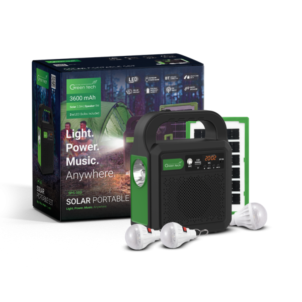 GREEN TECH Solarni prijenosni set Green Tech SPS-500, FM, TF, Bluetooth, USB, IP67