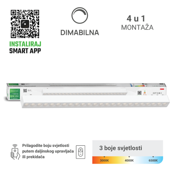 GREEN TECH LED magnetna svjetiljka Green Tech "MYSTYLE" 24W, 3CCT, Dim./ Smart Lamp APP - MYSTYLE-2-24W-WH