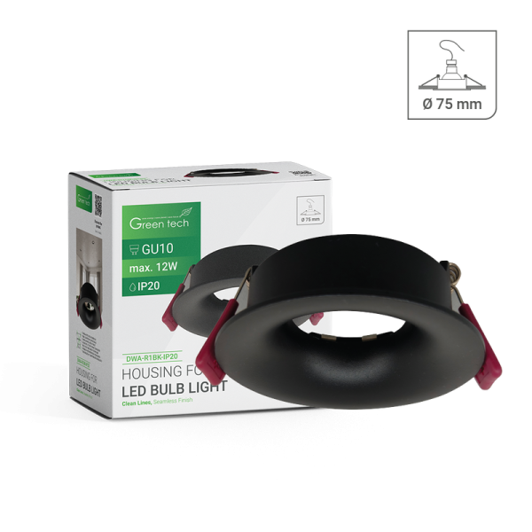 GREEN TECH Kućište za LED žarulju Green Tech, GU10, IP20, crna boja, 85 mm - DWA-R1BK-IP20
