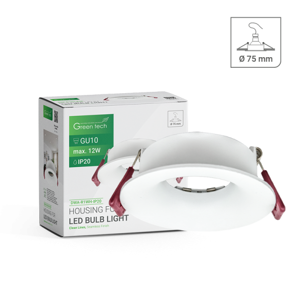 GREEN TECH Kućište za LED žarulju Green Tech, GU10, IP20, bijela boja, 85 mm - DWA-R1WH-IP20