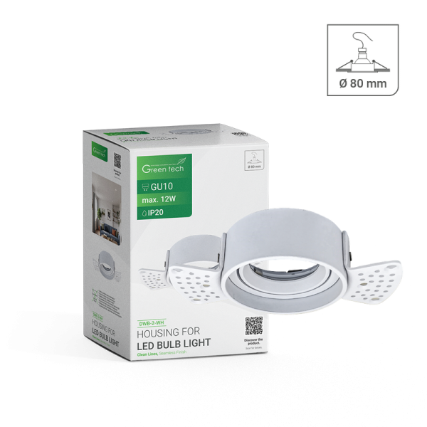 GREEN TECH Kućište za LED žarulju Green Tech, nevidljivog ruba, GU10, IP20, bijela, 134 mm - DWB-2-WH