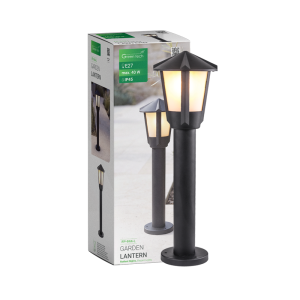 GREEN TECH Vrtni fenjer Green Tech, E27 x 1, IP45, crna boja, aluminij + staklo - FP-944-L