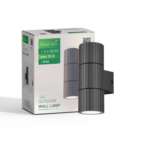 GREEN TECH Vanjska zidna svjetiljka Green Tech, GU10 x 2, IP44, tamnosiva, aluminij - ALISA