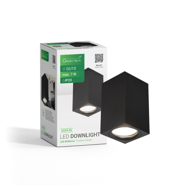 GREEN TECH Nadgradni downlight Green Tech crna boja, grlo GU10 - M39S-BK